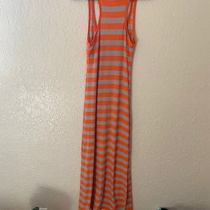 Orange and grey striped casual maxi dress